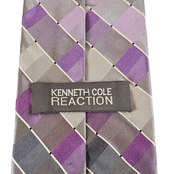 Mens Tie Purple Gray Geometric Silk 59" Classic 3.75"  Kenneth Cole Reaction - Picture 8 of 11